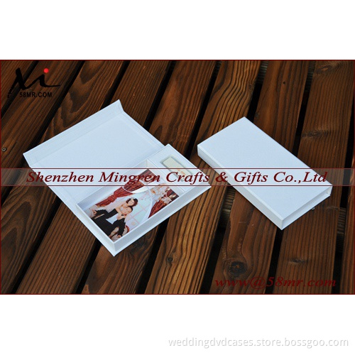 Linen Wooden Photo Box with space for usb flash drive,Magnet hinged lid